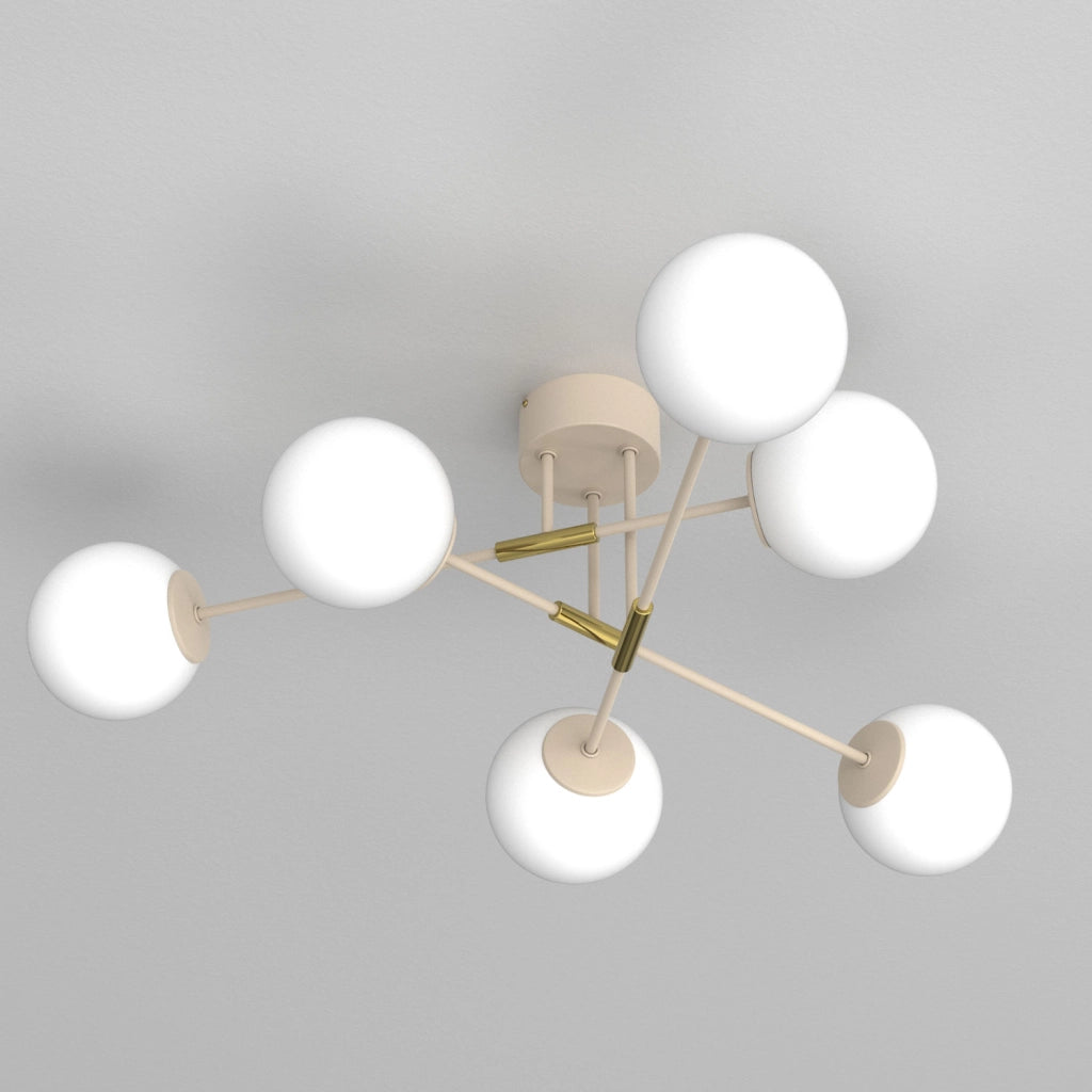 Plafoniera Glame 6xE27 beige oro sfere bianche Luminex