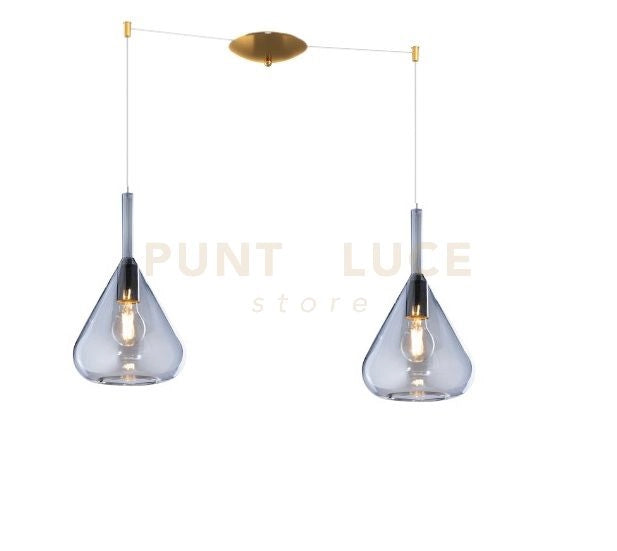 SOSPENSIONE OTTONE SAT. 2 LUCI SPOSTABILE VETRI BLU 1177OS-S2 S-BL