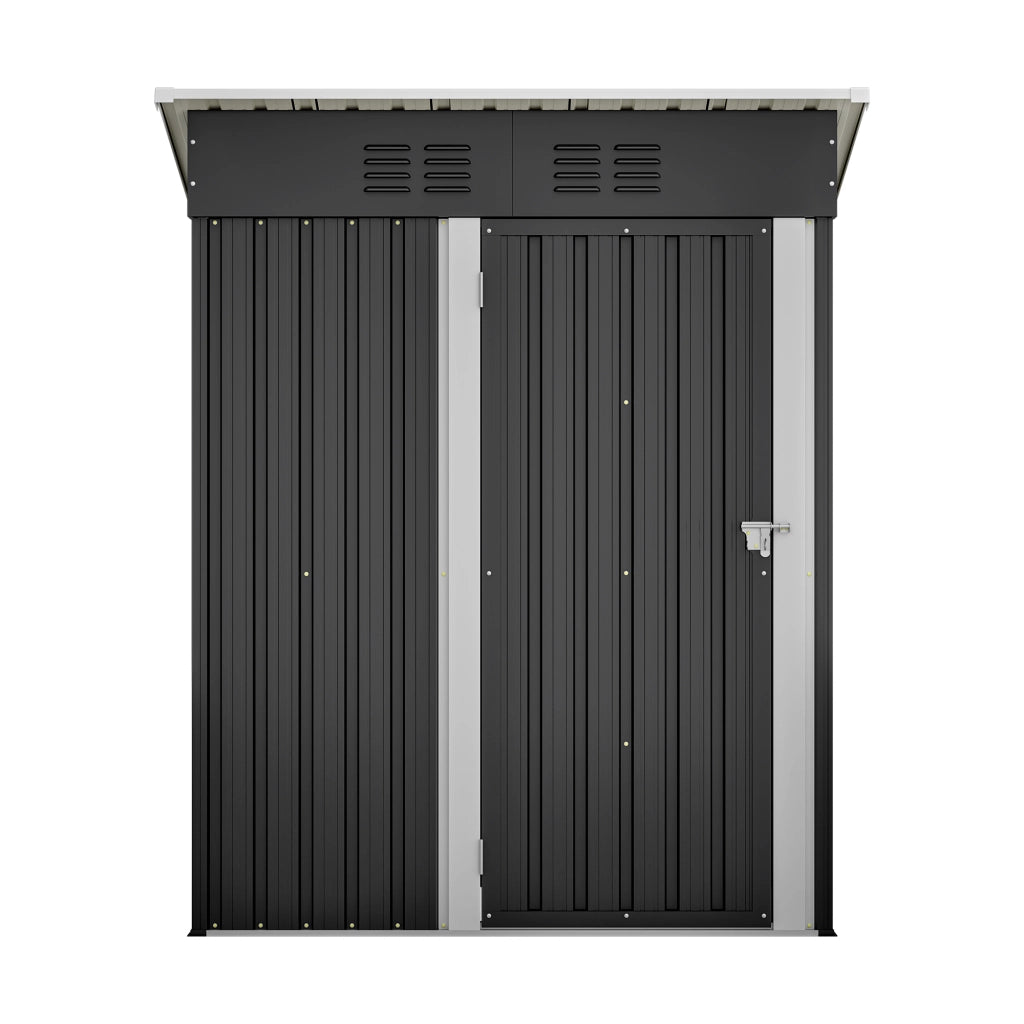 Armadio da giardino con porta in metallo chiudibile senza finestre in acciaio nero per attrezzi 152 × 84 × 182 cm