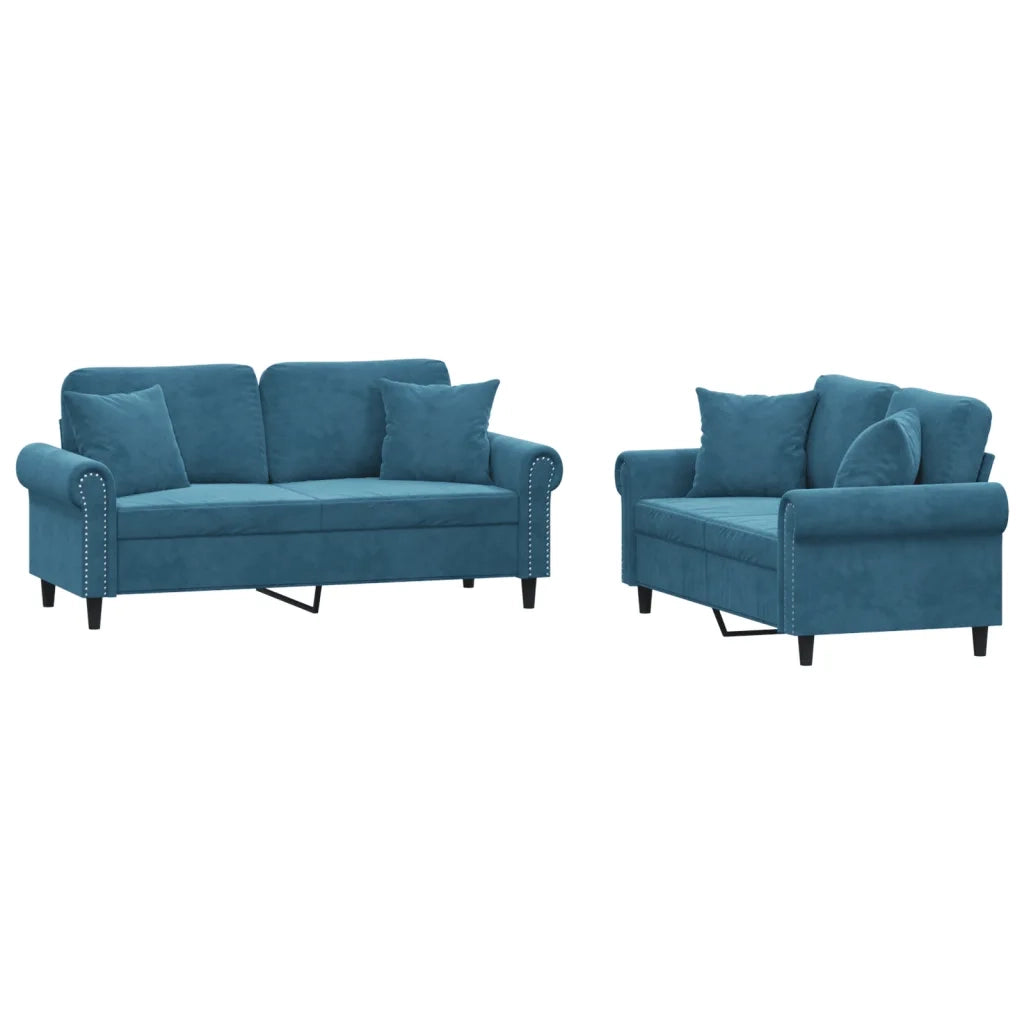 Set di Divani 2 pz con Cuscini Blu in Vellutocod mxl 131055