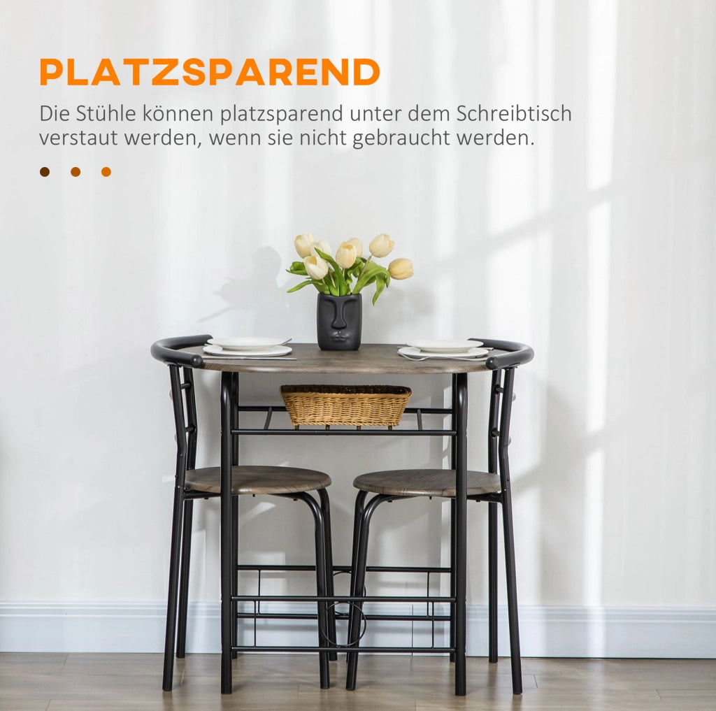 Set bistrot nero con tavolo e 2 sedie, ripiano inferiore
