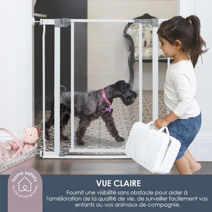 Cancelletto di sicurezza con pannello trasparente DREAMBABY - Funzione di fermo aperto - Fondo anticaduta - Bianco