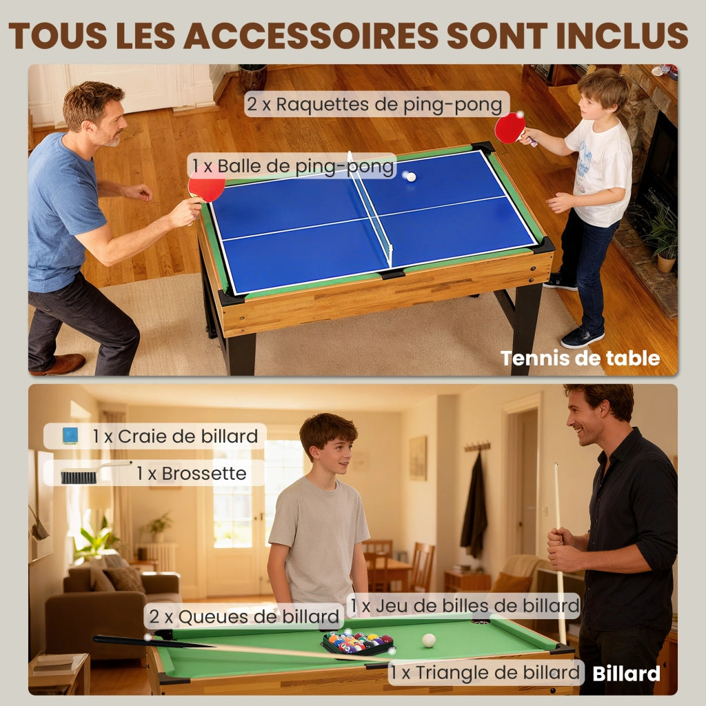 Tavolo multigioco 13 in 1 calcetto biliardo ping-pong ¨C Xylo ¨C 121x109x80cm noce chiaro