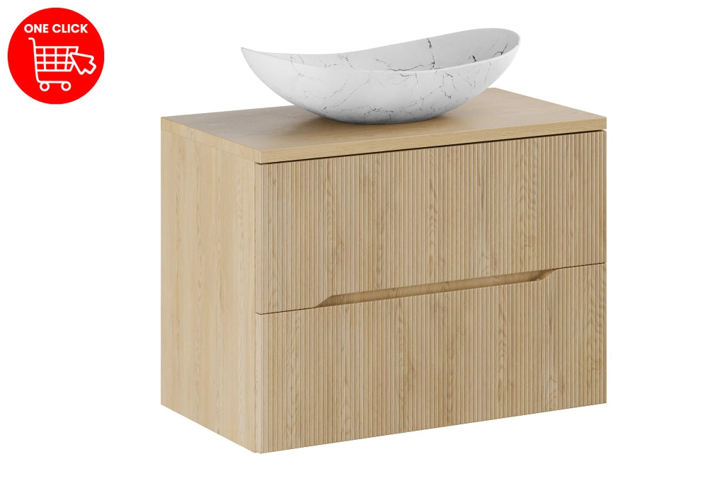 Set mobili bagno 80 cm con piano e lavabo da appoggio Lena Nordic Cremona 80 cm