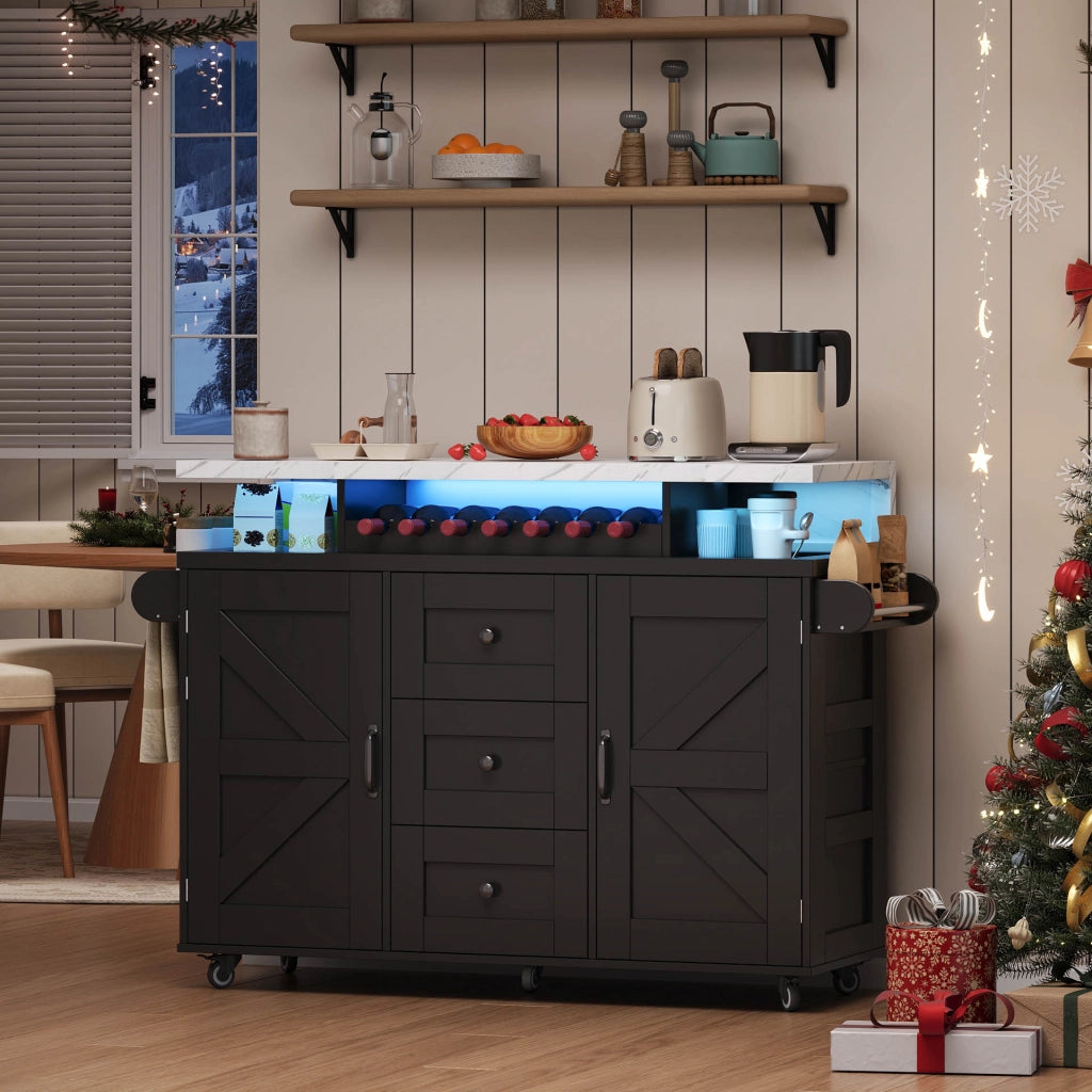 ISOLA CUCINA con LED RGB, piano ribaltabile, 138x60x93 cm, MDF nero