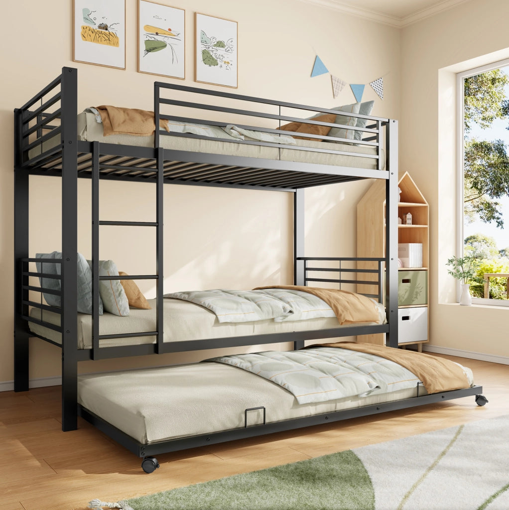 Letto a castello in metallo 90x200 cm con letto estraibile 90x190 cm; nero