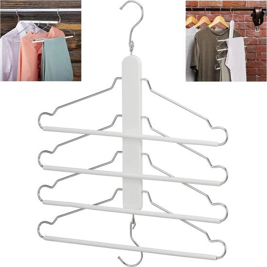 Hanger per abito spaziale - 4 pezzi legno e metallo - Bianco - Per armadio