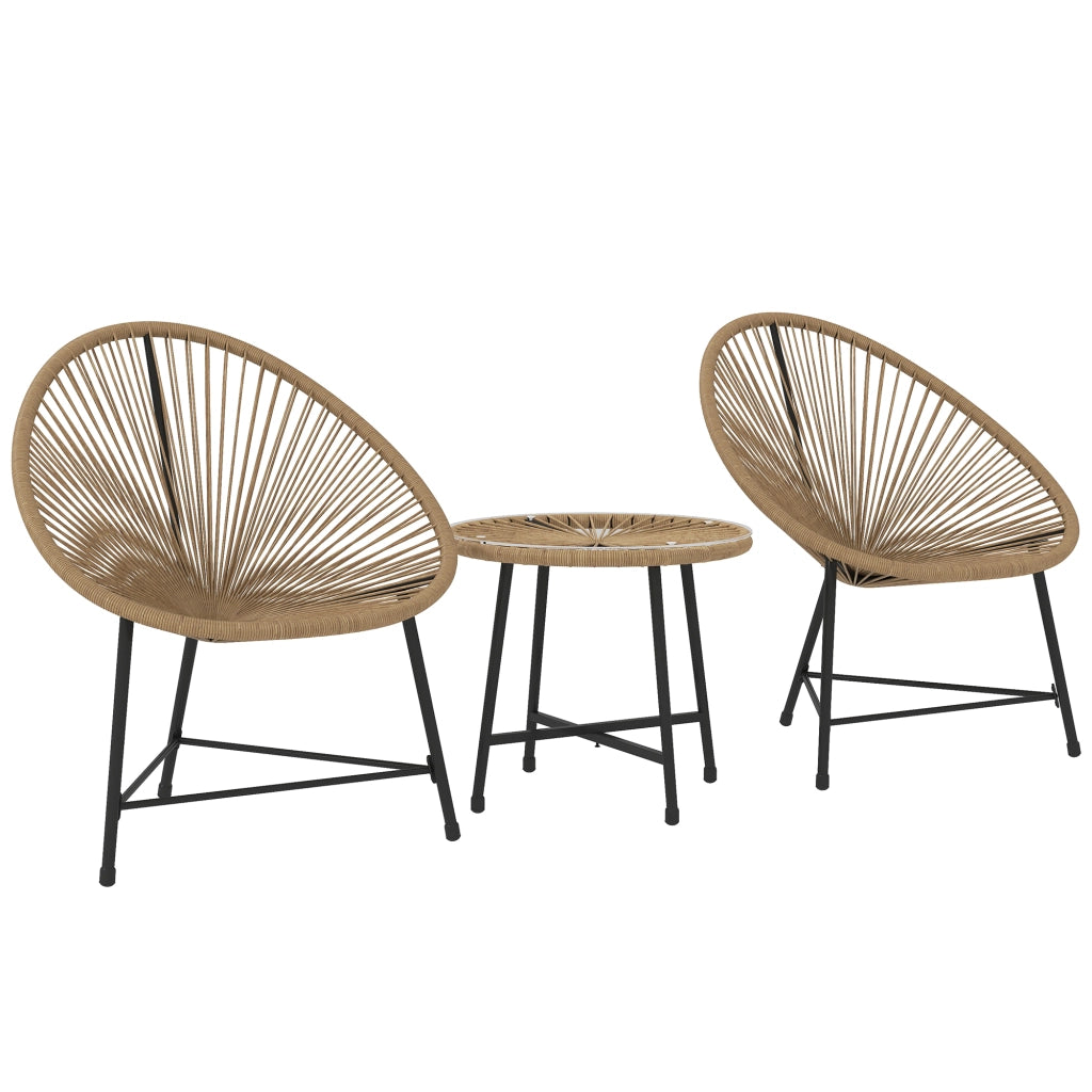 Set Giardino 3 Pezzi in Rattan e Acciaio con Sedie e Tavolino ¨C Zephmum ¨C Nero e Legno