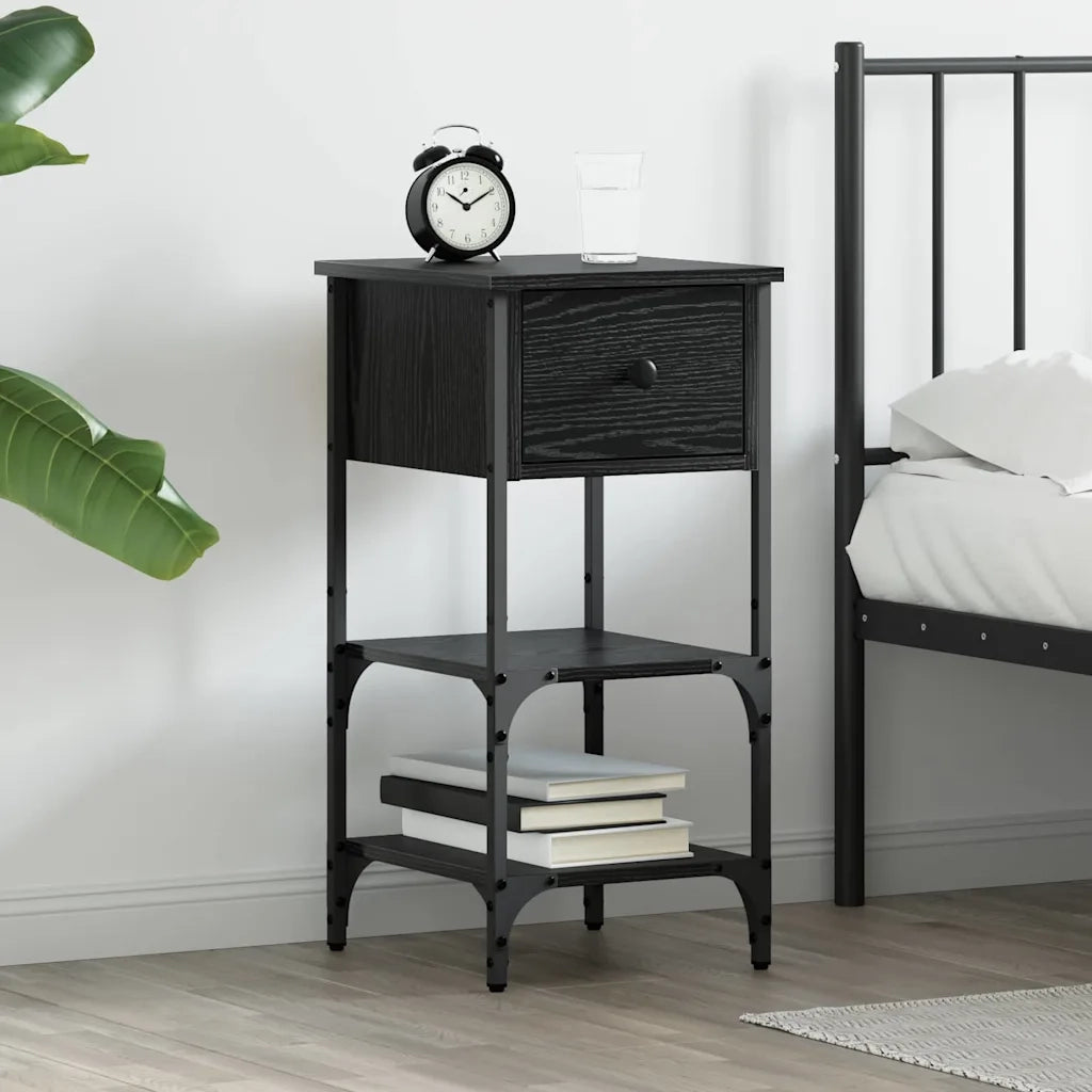 Comodino | Armadio da Notte | Mobiletto da notte con cassetto Rovere Nero 33.5 x 36 x 70 cm