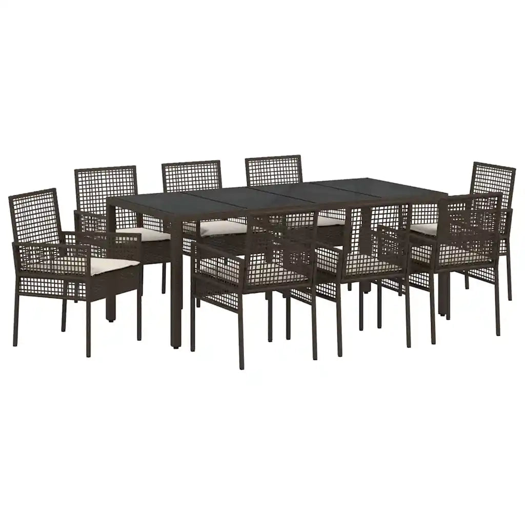 Set da Pranzo per Giardino 9 pcs Marrone polyrattan 3334868