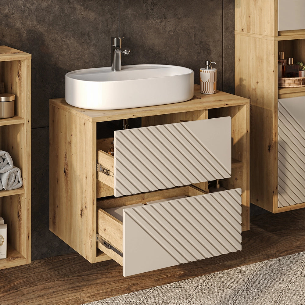 Set mobili bagno Viola Rovere artigianale .3 parti Vicco
