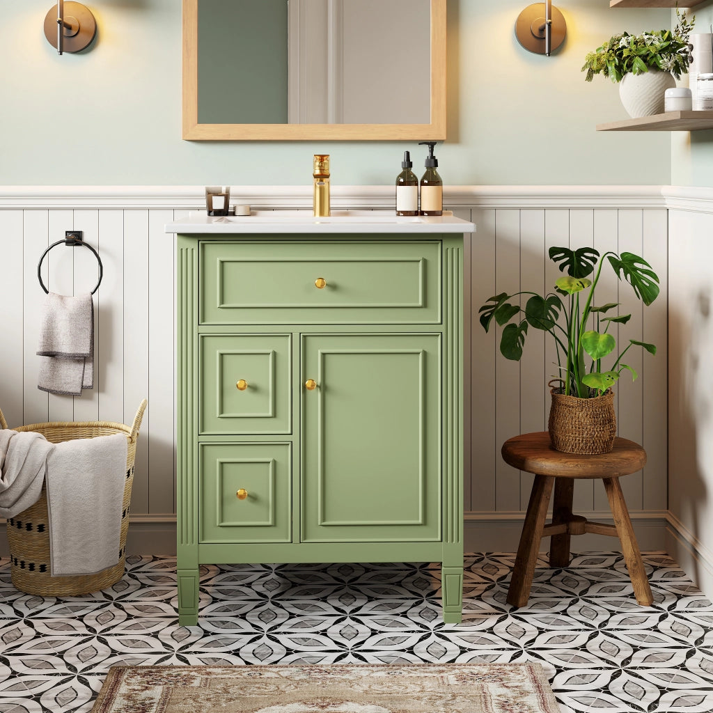 Mobile sottolavabo con 1 anta; 3 cassetti e soft close - per bagno - 61x47x86 cm - verde