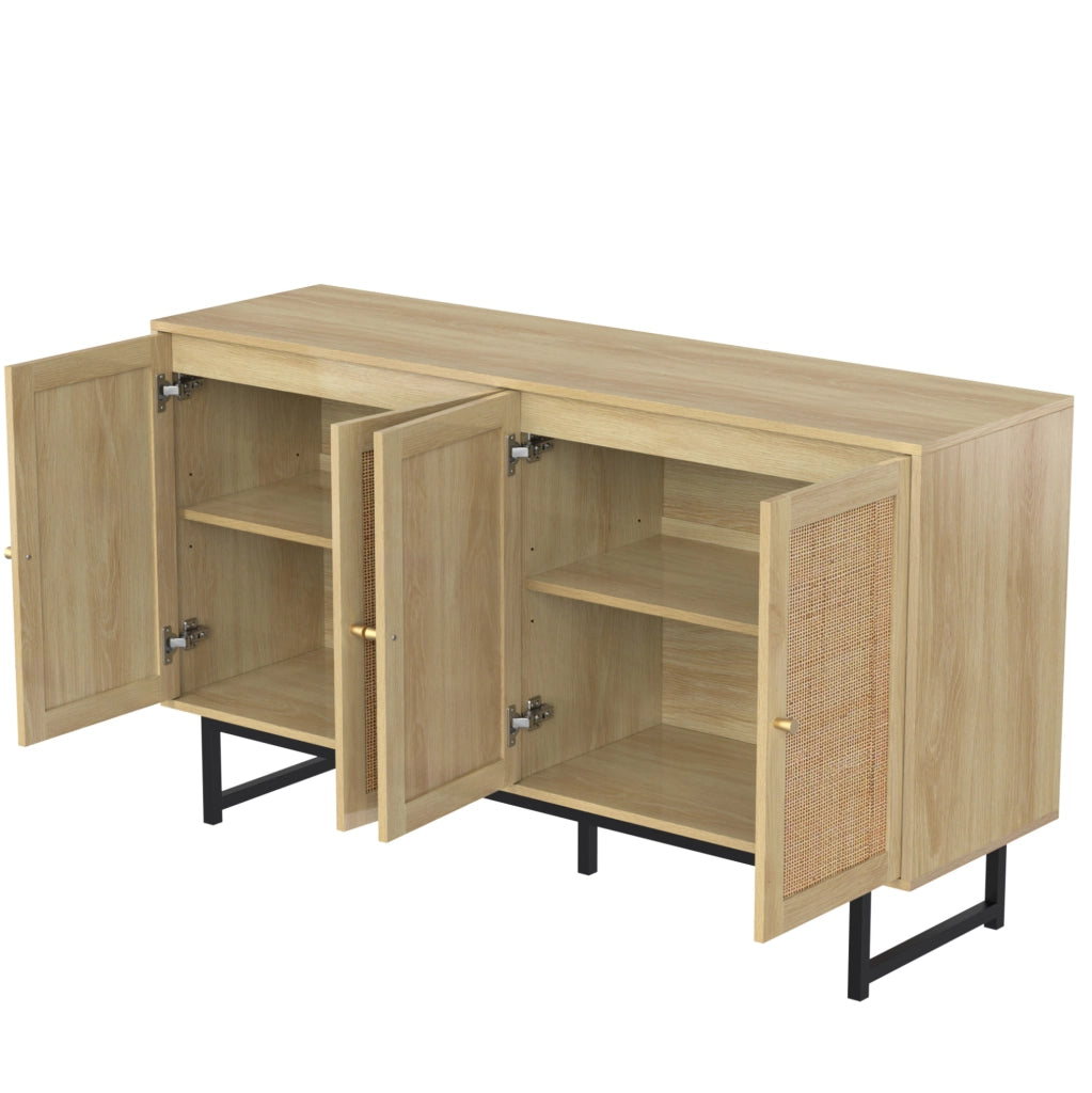 Credenza elegante 140 cm con 4 ante e intreccio in rattan