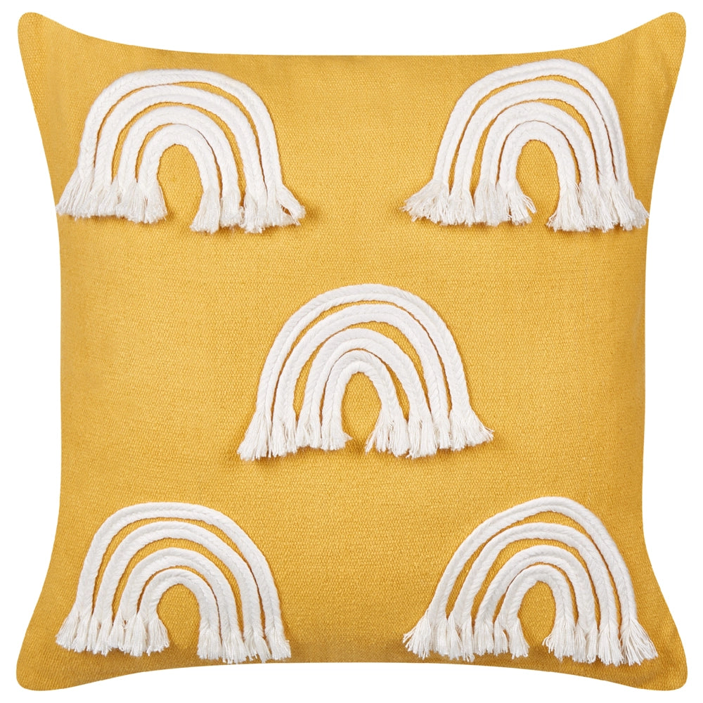Set di 2 cuscini in cotone ricamato con motivo arcobaleno giallo 45 x 45 cm camera da letto cameretta