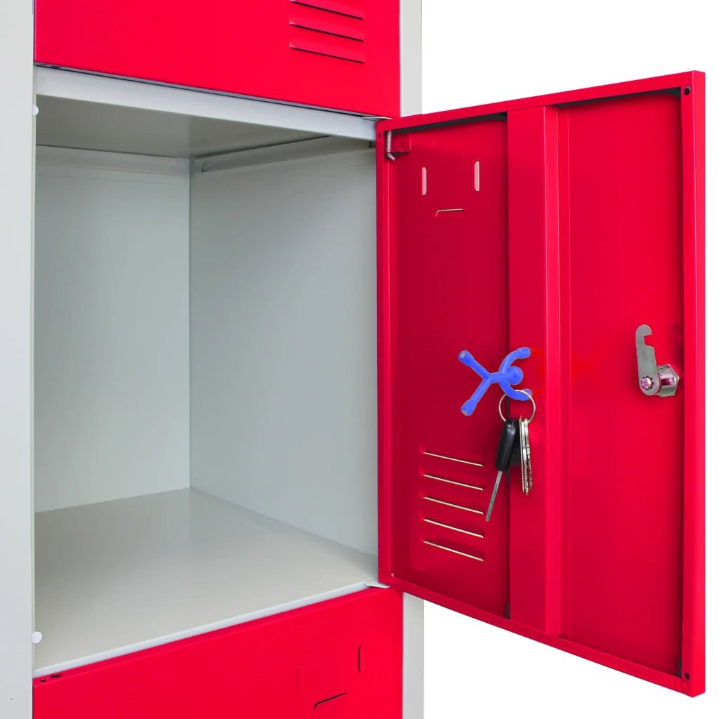 3 Armadietti da Montare con 4 Porte Rosse in Acciaio per Scuole e Palestre