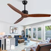 Ventilatore da soffitto 52 pollici senza illuminazione con telecomando, 3 pale legno massello, motore DC reversibile silenzioso, design moderno