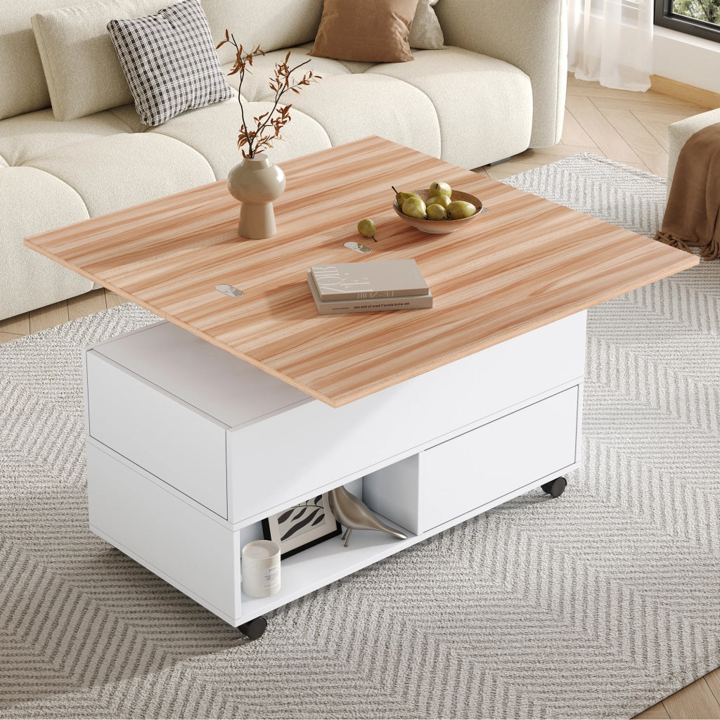 TAVOLINO DA CAFFÈ RIALZABILE 100 x 50 x 52 cm Bianco e Legno
