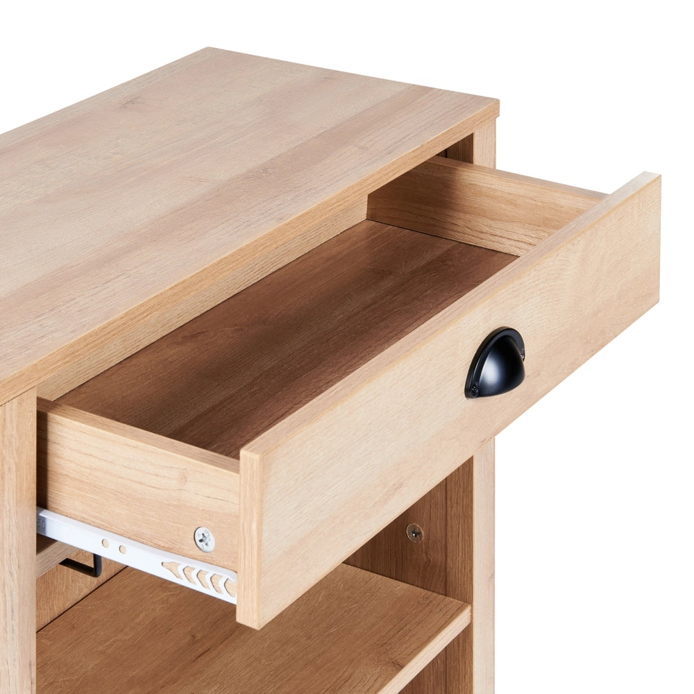 Credenza con cassetto 2 ripiani e porta bicchieri in vetro legno chiaro stile moderno soggiorno