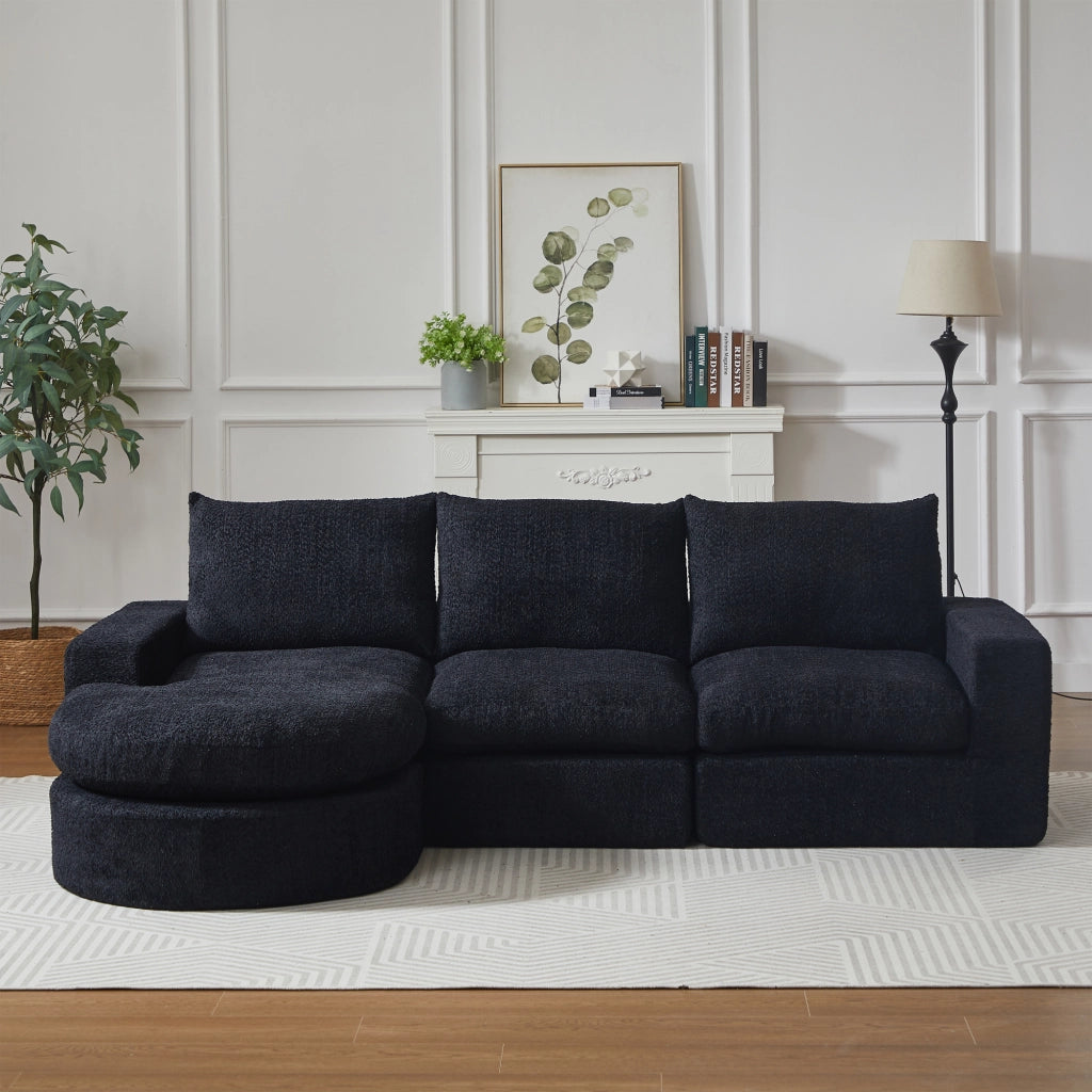 Divano modulare con chaise longue reversibile in ciniglia nero