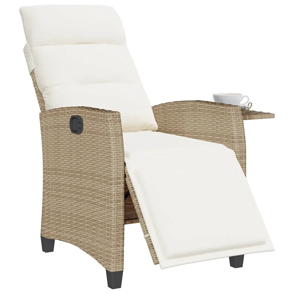 Sedia Reclinabile da Giardino con Tavolino Beige Polyrattan 4108277