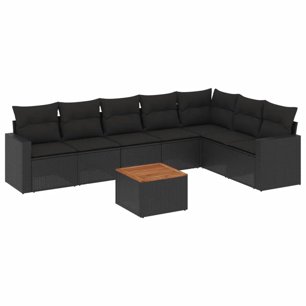 Set Divani da Giardino con Cuscini 8 pz Nero in Polyrattan 3224151