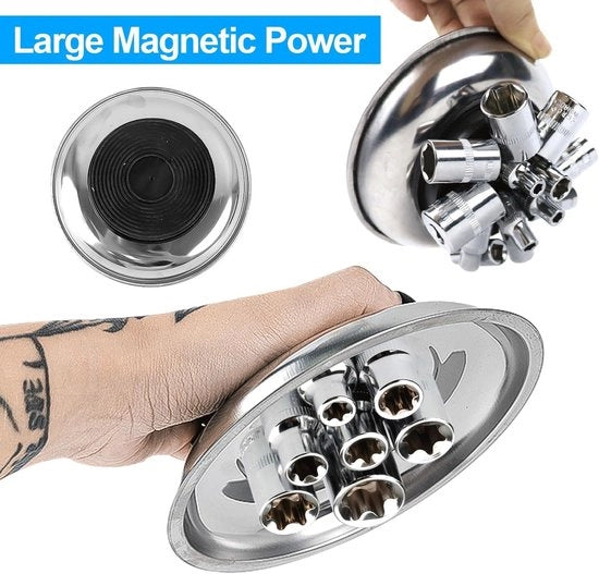 Set di contenitori magnetici di alta qualità per officina 4 pezzi con piatto di lavoro in acciaio inossidabile inclusi contenitore rotondo e rettangolare - per attrezzi, viti, fori e chiodi