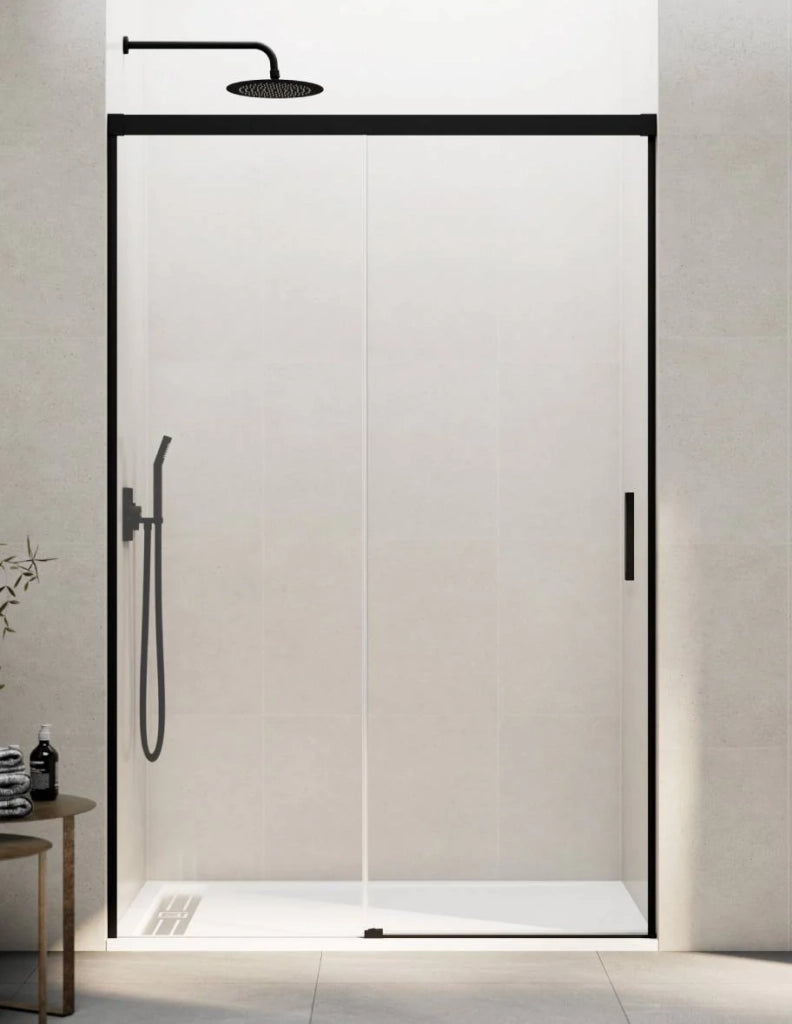 Porta doccia scorrevole 1+1 THALASSA (BASIC) 150 cm Profilo Nero vetro trasparente