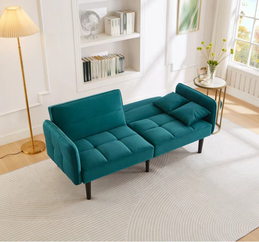 Divano Letto 2 Posti ¨C MINIMAL ¨C Velluto, Braccioli Ribaltabili, Funzione Letto