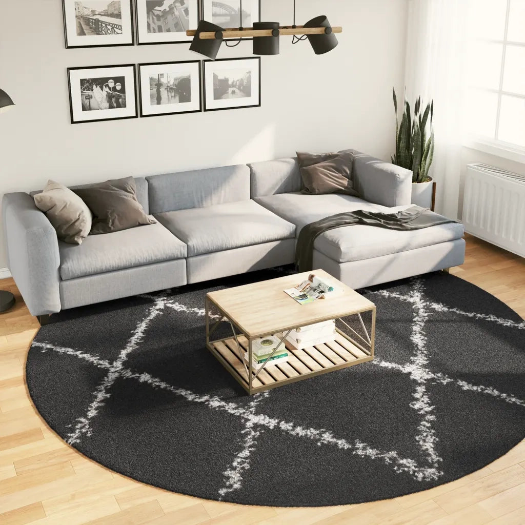 Tappeto Shaggy PAMPLONA a Pelo Lungo Nero e Crema Ã˜ 280 cm