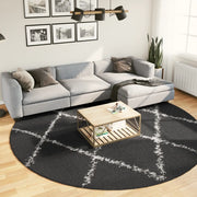 Tappeto Shaggy PAMPLONA a Pelo Lungo Nero e Crema Ã˜ 280 cm