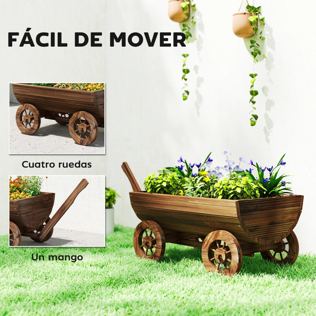 Carrello Giardino Legno con 4 Ruote e Manico ¨C zephmum ¨C 115x40x54,5 cm Carbonizzato
