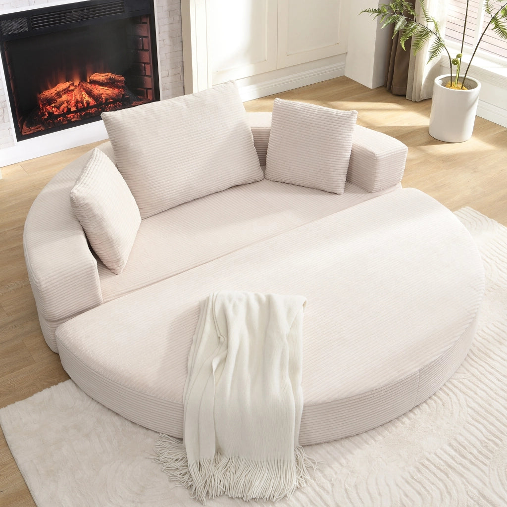 Divano letto, design senza struttura, divano a mezzaluna, con cuscini, divano modulare, tessuto in velluto a coste, beige