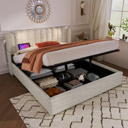 Letto contenitore 160x200 cm beige con USB e luce LED
