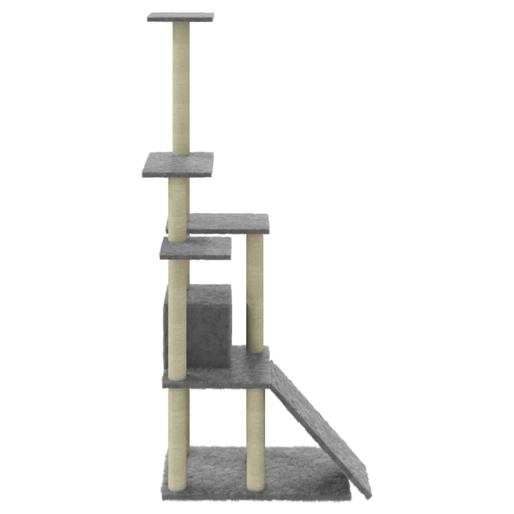 Tiragraffi per gatti torre per arrampicata giocattolo piattaforma per arrampicata con tiragraffi in sisal leggero 155 cm grigio 02_0022581