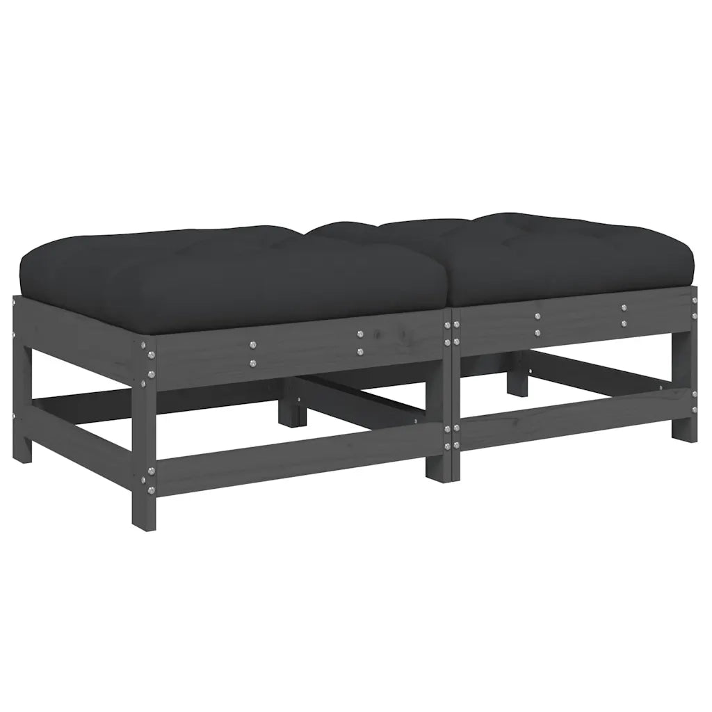 Sedia da giardino-Poggiapiedi Giardino con Cuscini 2pz Legno Massello Pino Grigio 481086
