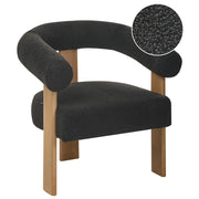 Poltrona nero e marrone scuro con rivestimento in bouclé design retrò gambe in legno per soggiorno