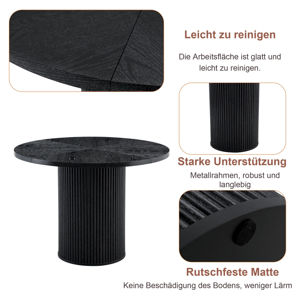 Tavolo da Pranzo Rotondo con 2 Sedie ¨C MINIMAL ¨C MDF Nero, Gambe Cilindriche, 100 cm