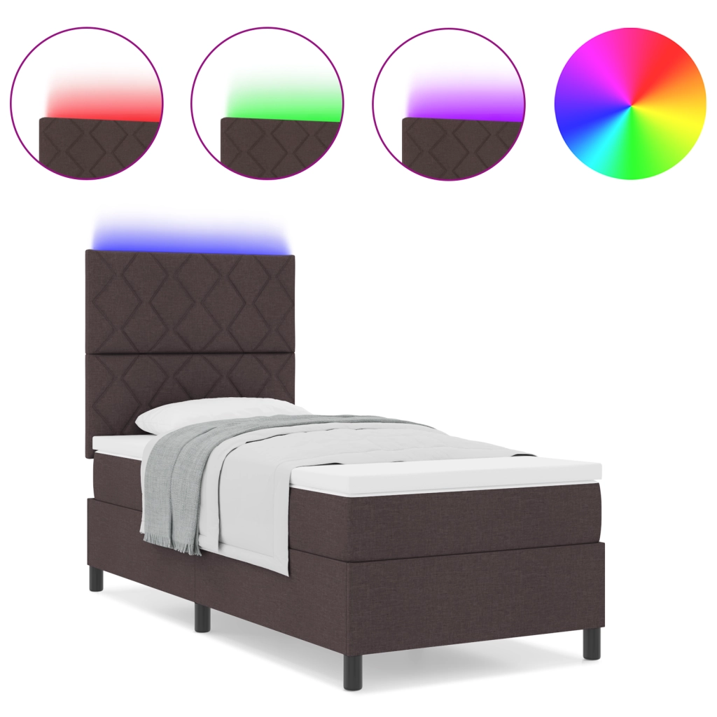 Letto a Doghe con Materasso e LED Marrone Scuro 100x200 cm Tessuto