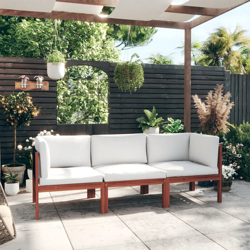 Divano da giardino a 3 posti con cuscino in legno di acacia e corda 3057883