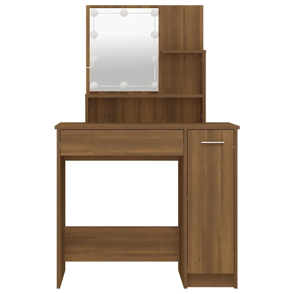 Toeletta | Tavolo da Trucco con LED Rovere Marrone 86,5x35x136 cm