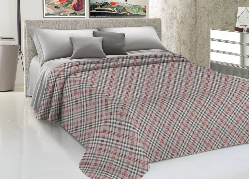 Copriletto Piquet Primavera Estate 100% Cotone Disegno Scotty Scozzese - Singolo - Beige