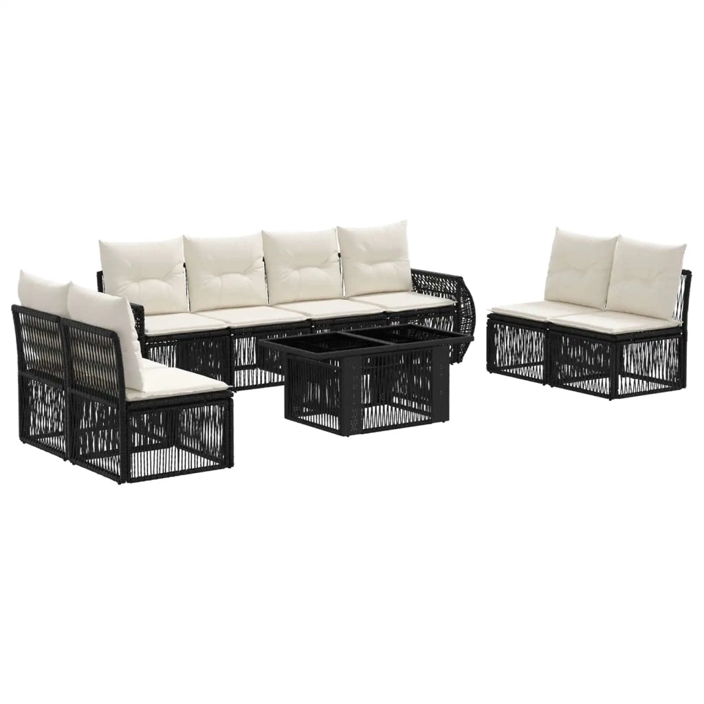 Set Divano da Giardino 9 pz Nero e Bianco Crema polyrattan 3436930