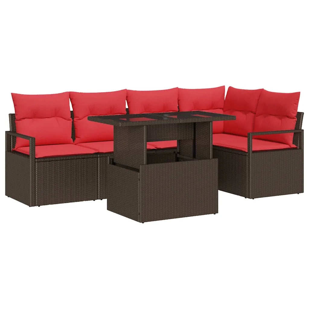 Set Divano da Giardino 6 pcs Marrone e Rosso polyrattan 3348830