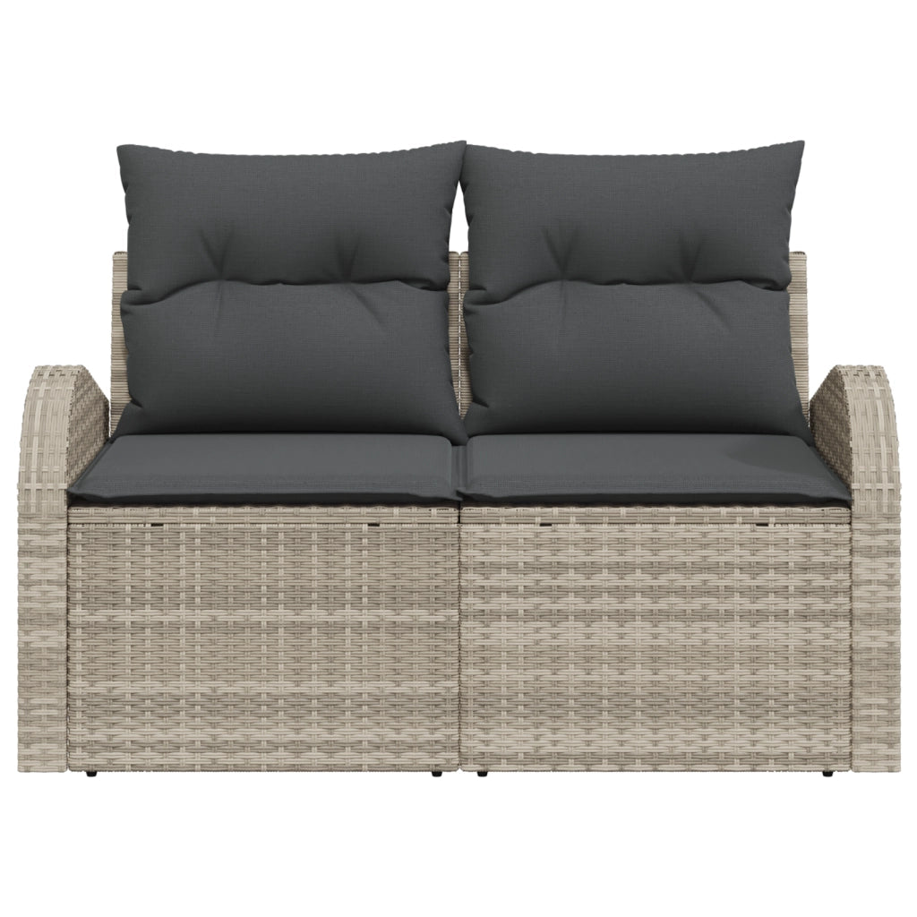 Divano da giardino a due posti con storage e cuscini Grigio Chiaro Polyrattan