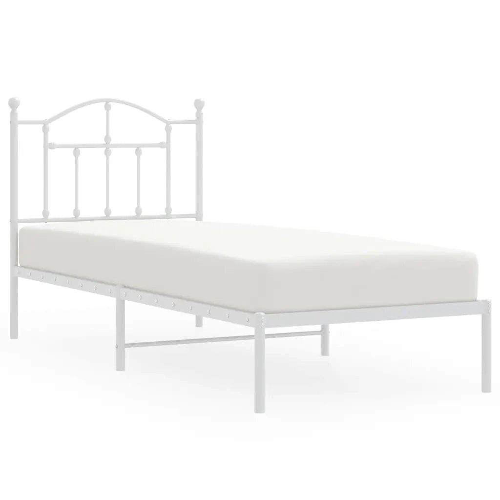 Letto singolo | Letto per adulti | Giroletto con Testiera Metallo Bianco 90x200 cm