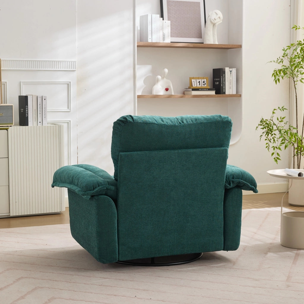 Poltrona girevole 360° con cuscino di supporto e struttura metallica, in chenille verde 116 × 84 × 96 cm