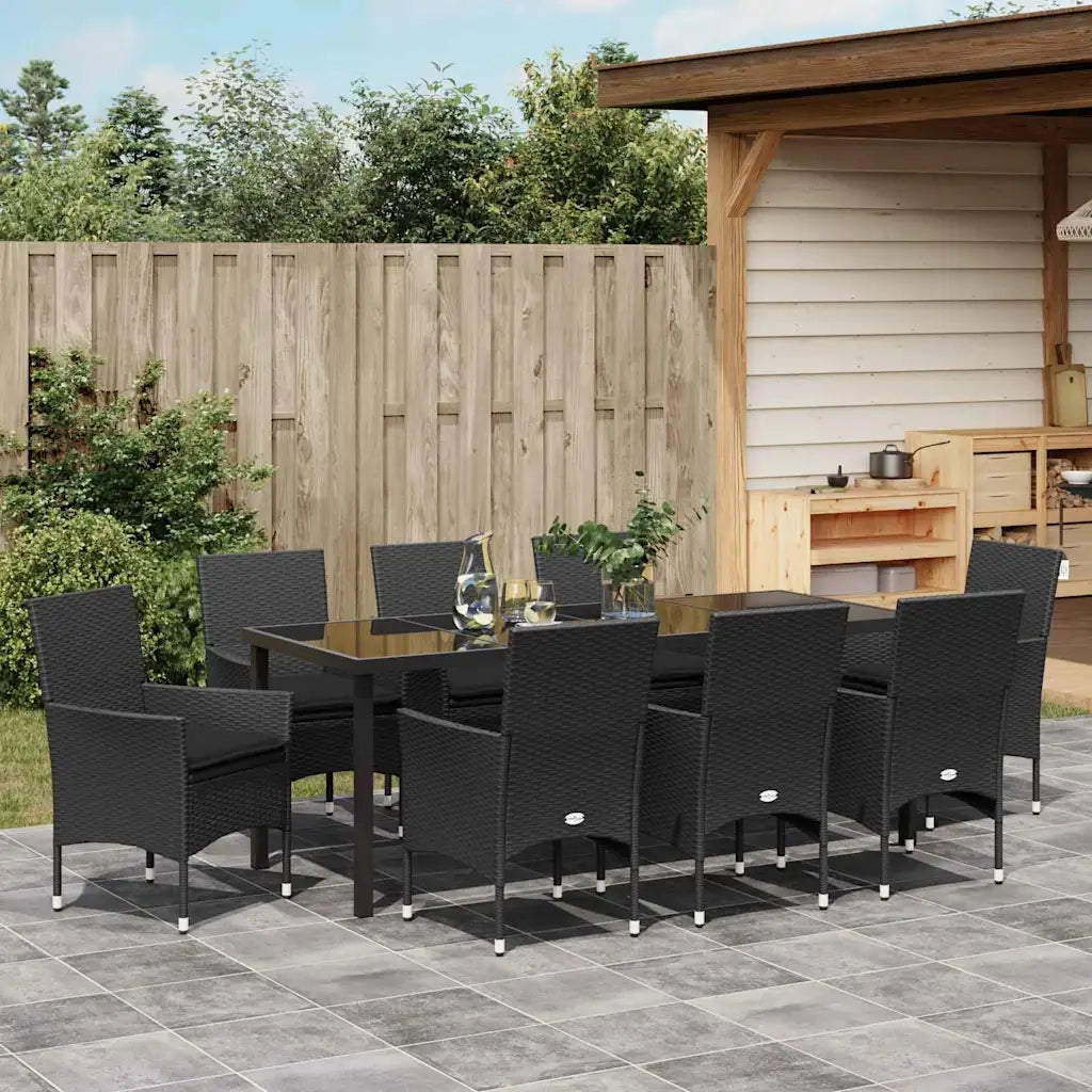 Set da Pranzo per Giardino con cuscino 9 pcs Nero polyrattan 3379778