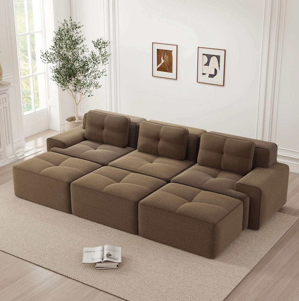 Divano modulare con funzione letto in velluto a coste marrone