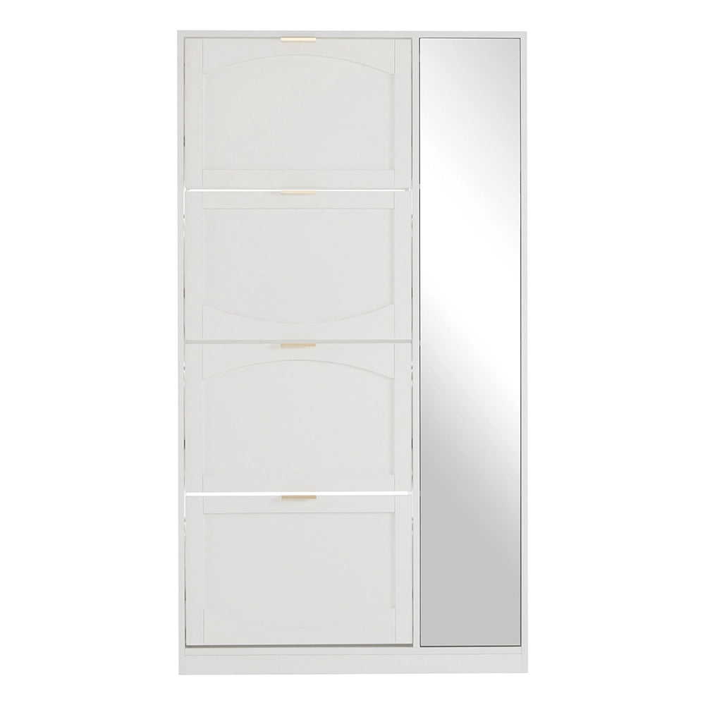Armoire ?? chaussures - Xylo - 80x24x147cm - Blanche - Avec miroir et 4 compartiments