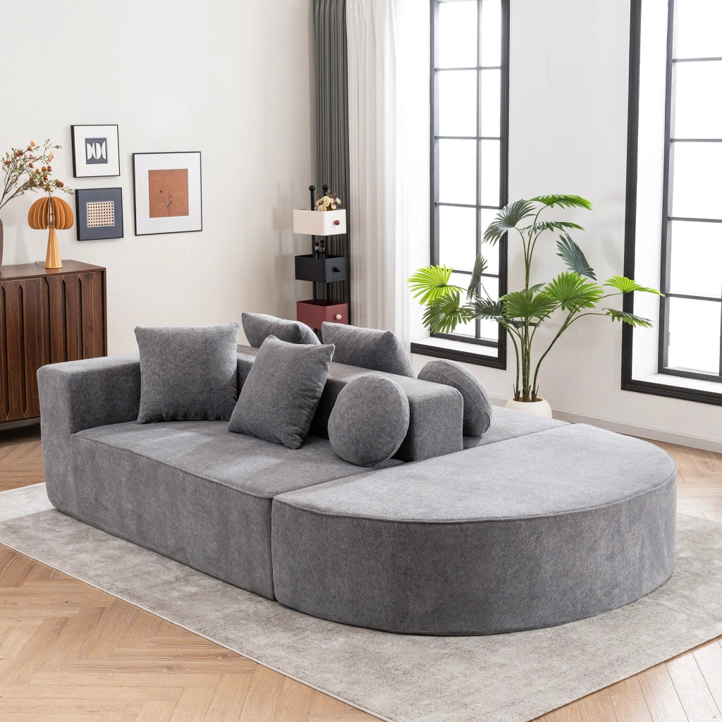 DIVANO MODULARE LETTO in Chenille Grigio senza montaggio